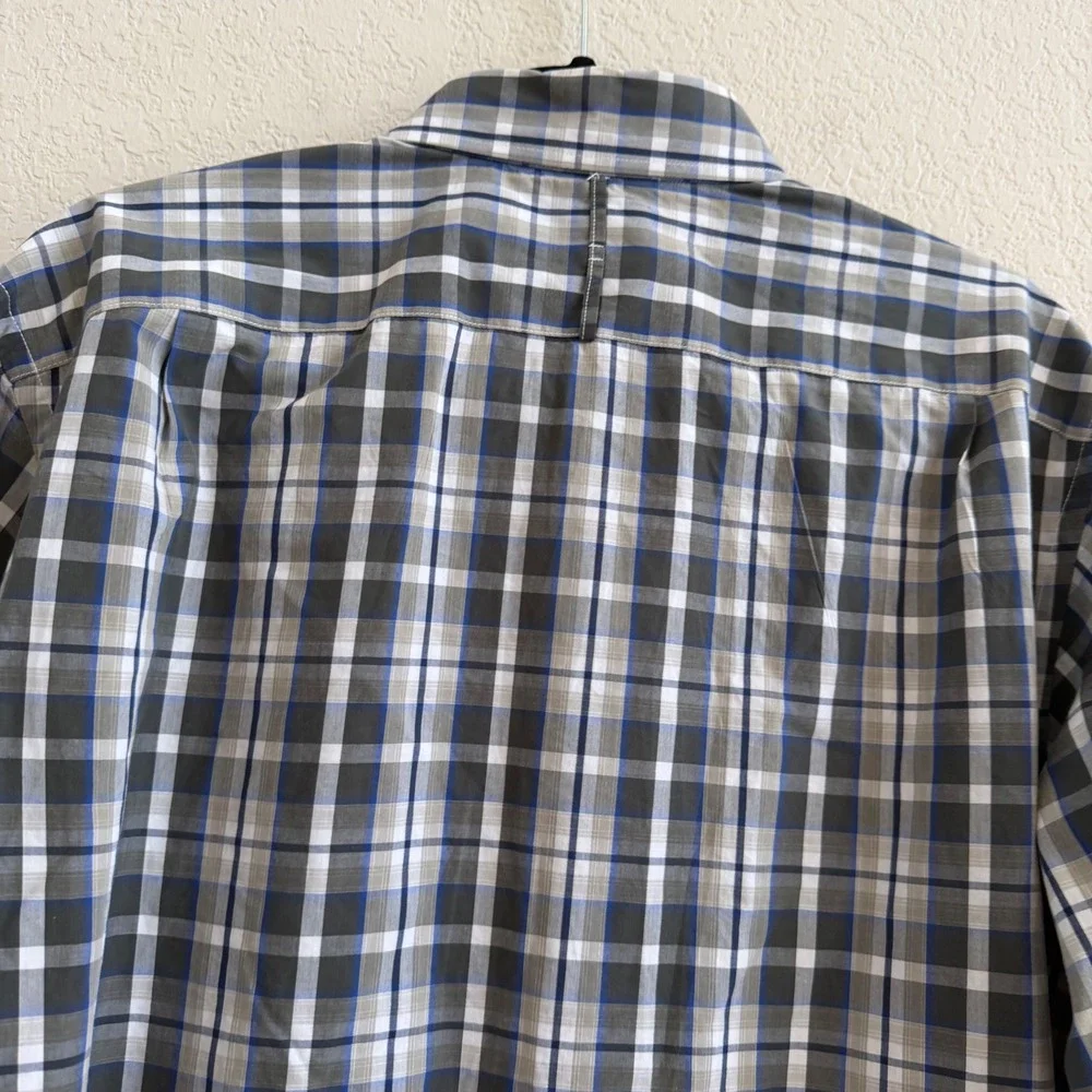 Banana Republic Soft Wash Mens Large Blue Grey‎ Plaid Button Down Shirt L Cotton